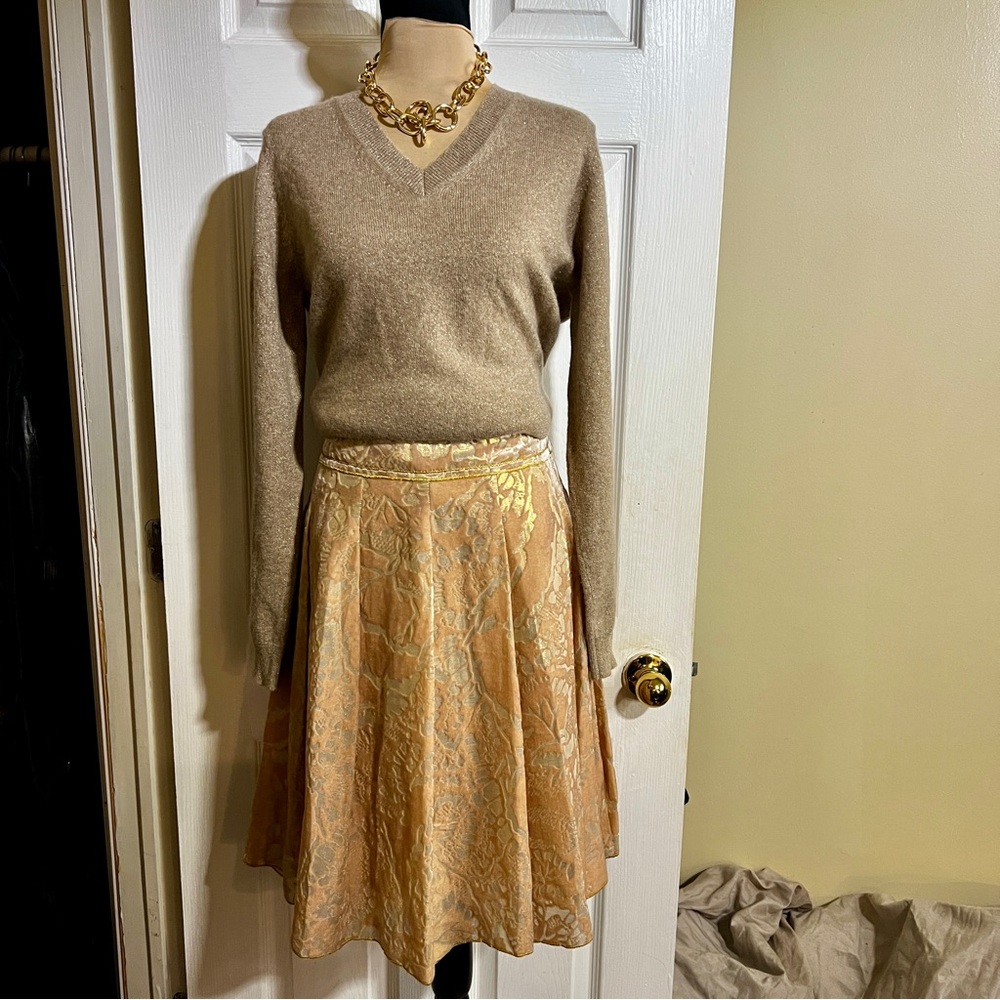 Cynthia Steffe Wms Silk Velvet Burnout Pleated Metallic Lined Party Skirt‎ Blush
